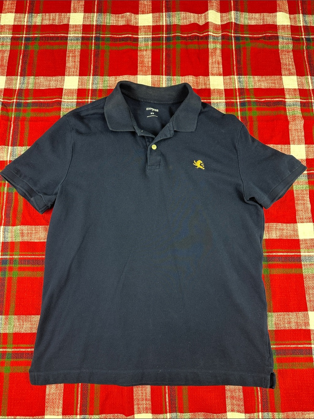 Express Men’s Navy Polo with Yellow Embroidered Logo